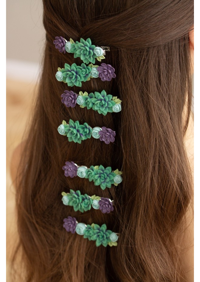 Green and Purple  Succulent Hair Clip / Hair Pin