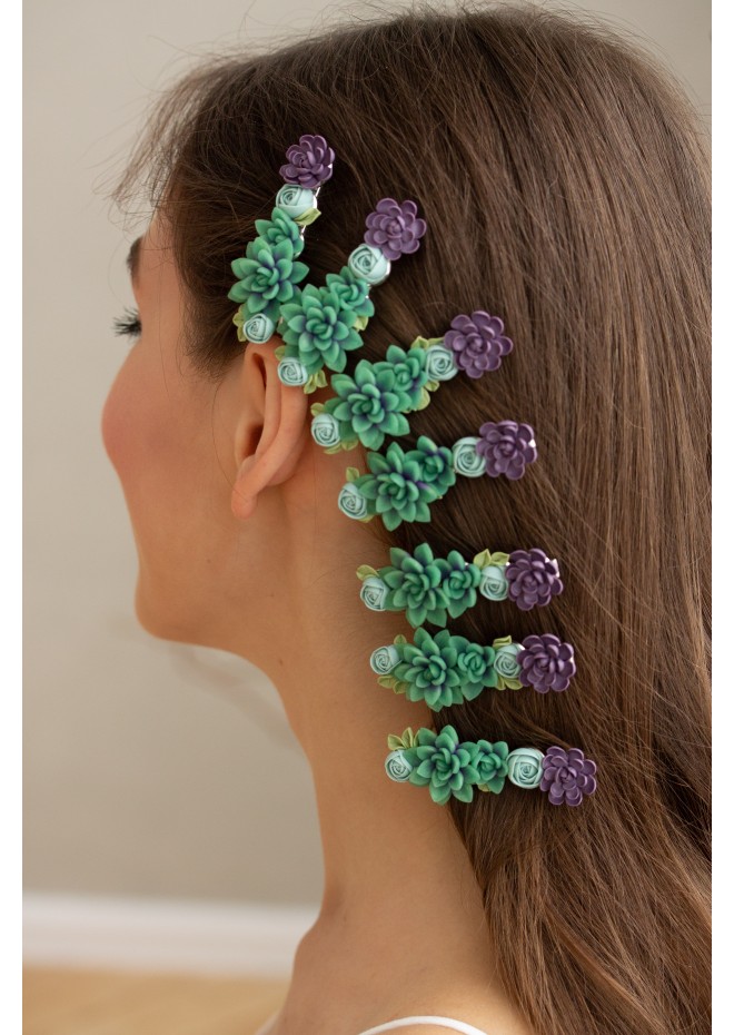 Green and Purple  Succulent Hair Clip / Hair Pin