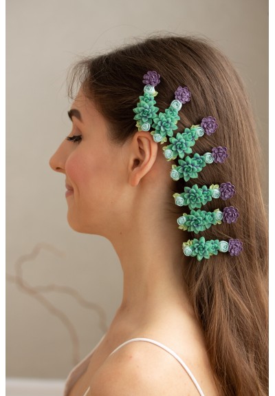 Green and Purple Succulent Hair Clip / Hair Pin