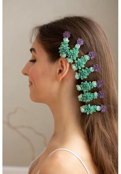 Green and Purple Succulent Hair Clip Hair Pin