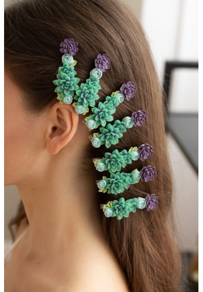 Green and Purple Succulent Hair Clip / Hair Pin