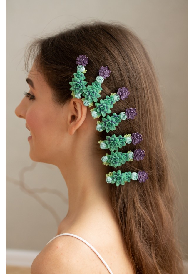 Green and Purple  Succulent Hair Clip / Hair Pin