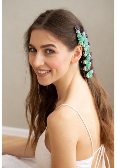 Green and Purple Succulent Hair Clip Hair Pin
