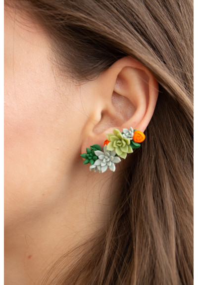 Handcrafted Succulent Cuff Earrings