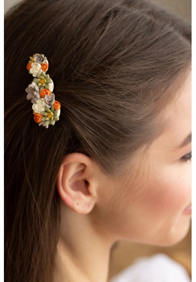 Orange, Green, and Beige Succulent Hair Pin