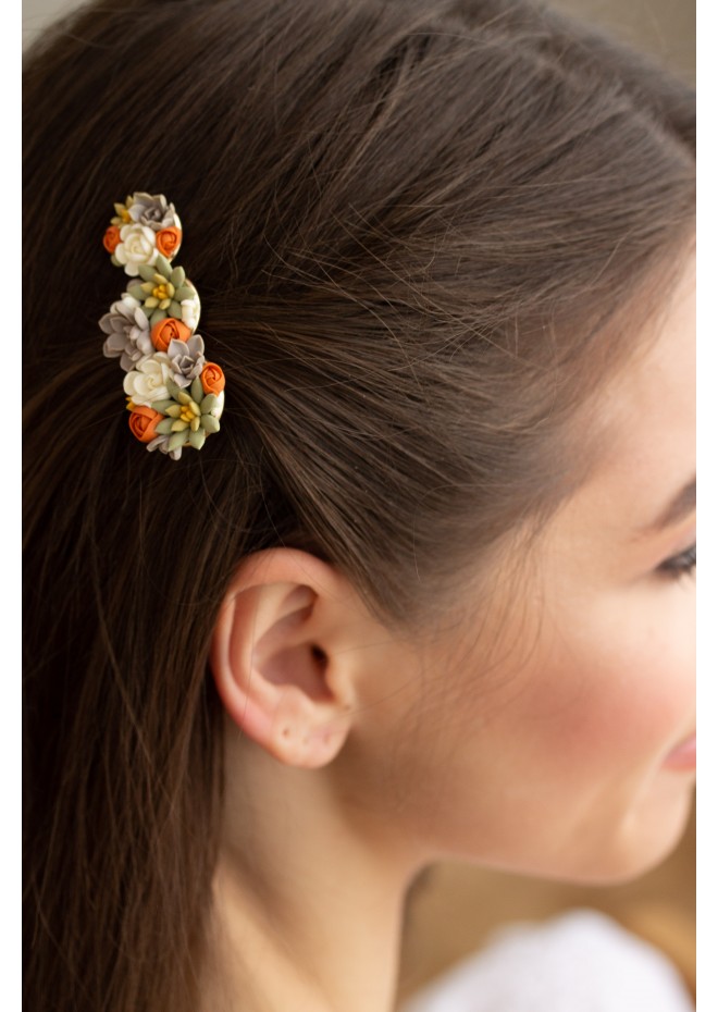 Orange, Green, and Beige Succulent Hair Pin