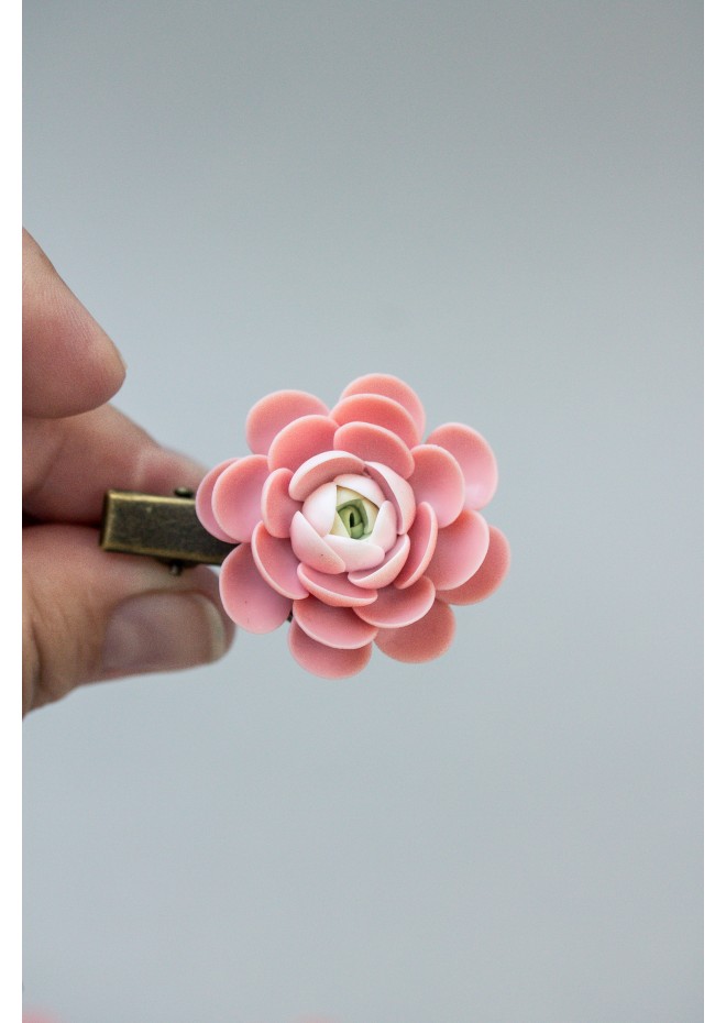 Pink Succulent Hairpin