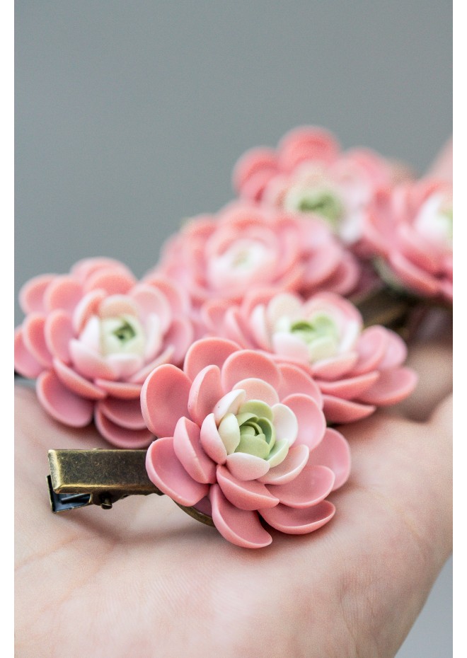 Pink Succulent Hairpin