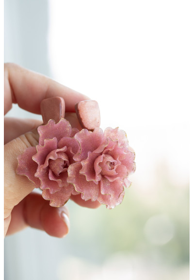 Pink gold Flowers Statement earrings, polymer clay earrings