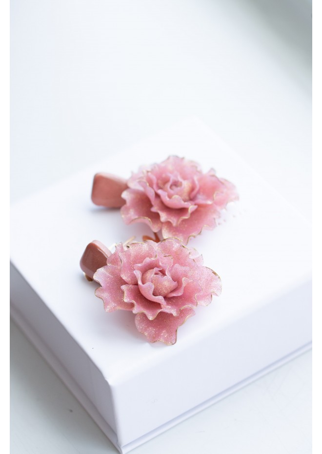 Pink gold Flowers Statement earrings, polymer clay earrings