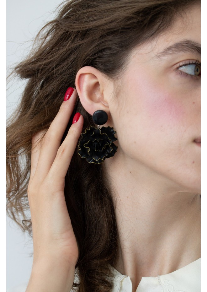 Black gold Flowers Statement earrings, polymer clay earrings