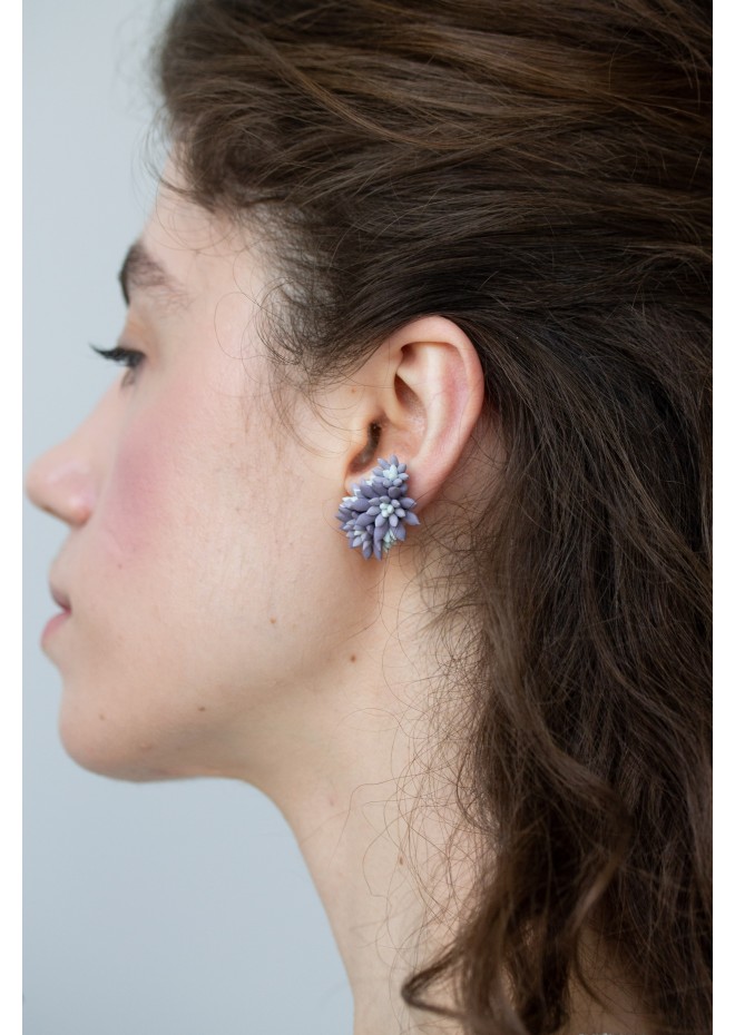 Grey Purple Succulent Echeveria Cuff earrings 