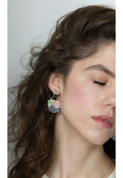 Statement Blue and Pink Succulents Earrings