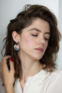 Statement Blue and Pink Succulents Earrings