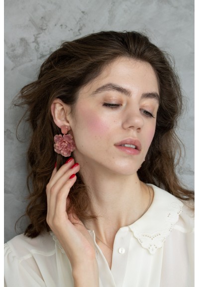 Pink gold Flowers Statement earrings, polymer clay earrings