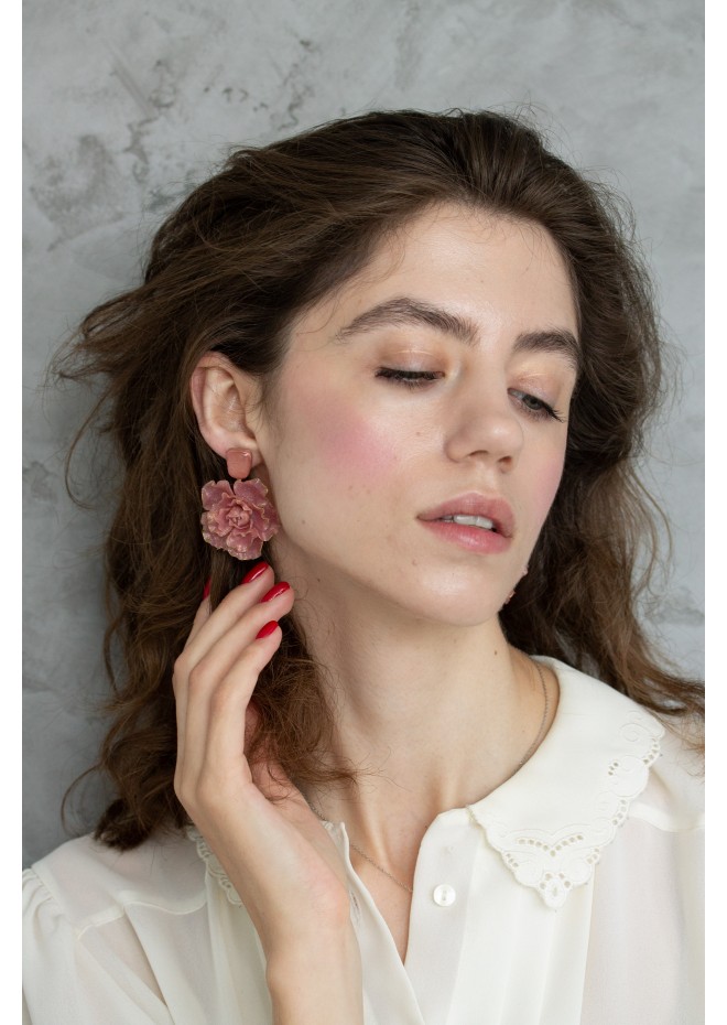 Pink gold Flowers Statement earrings, polymer clay earrings