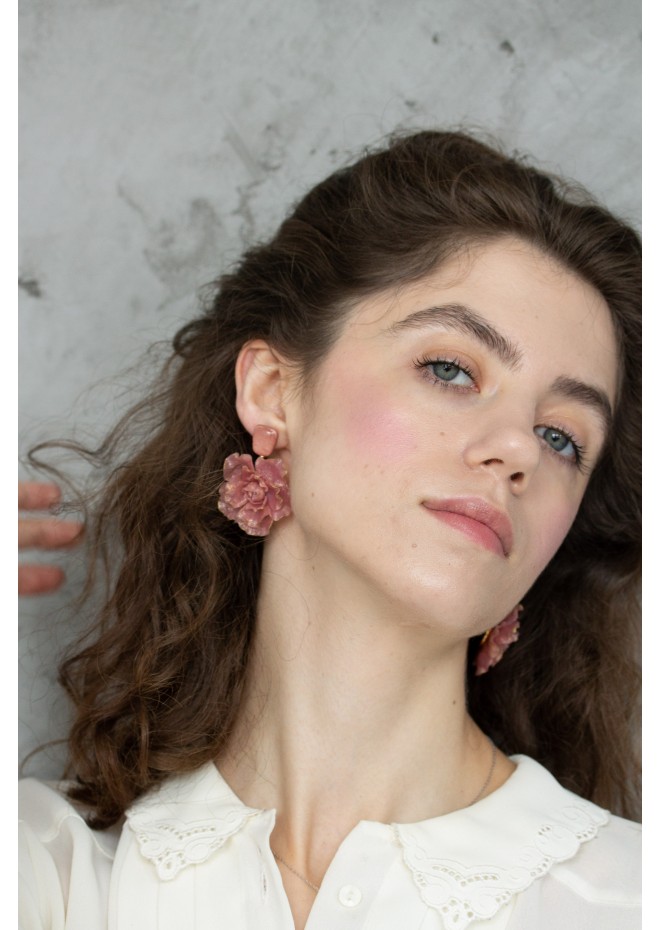Pink gold Flowers Statement earrings, polymer clay earrings