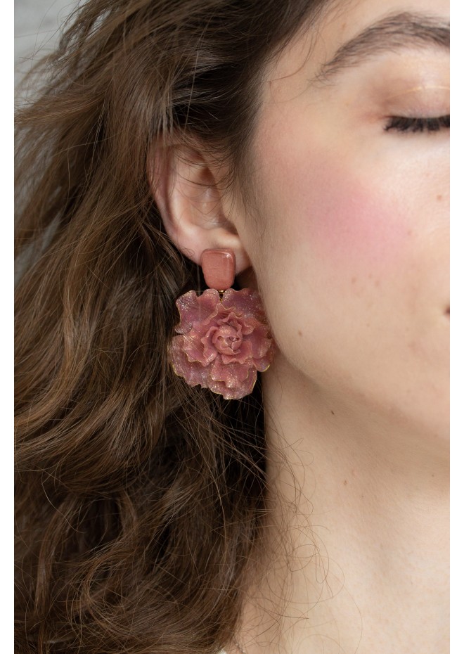 Pink gold Flowers Statement earrings, polymer clay earrings