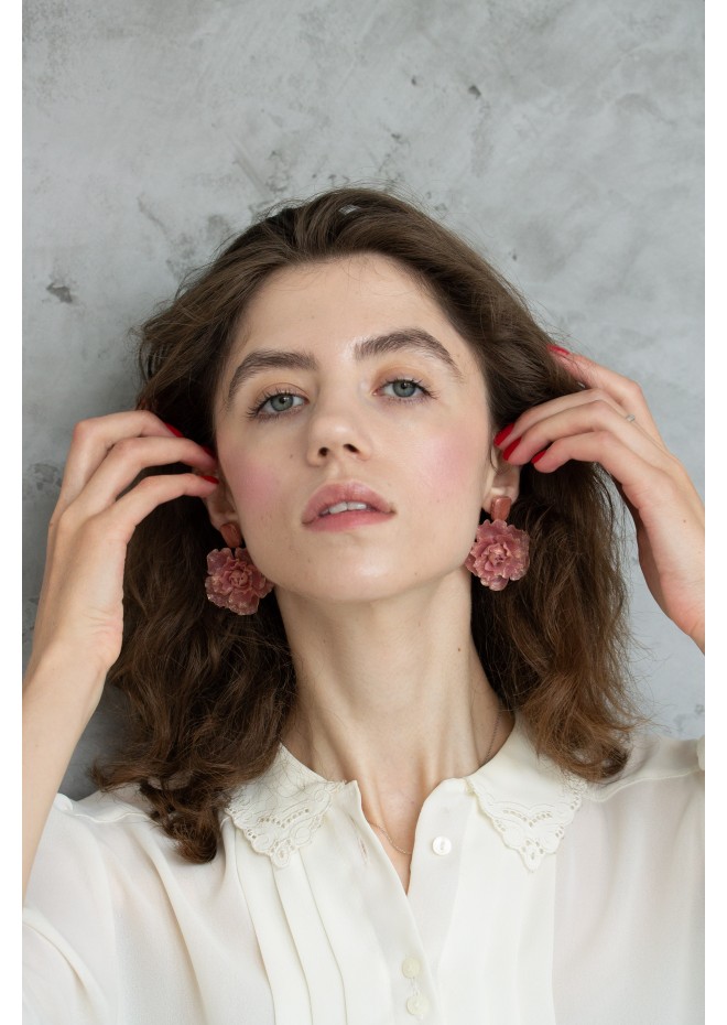 Pink gold Flowers Statement earrings, polymer clay earrings