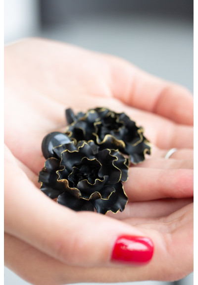 Black gold Flowers Statement earrings, polymer clay earrings