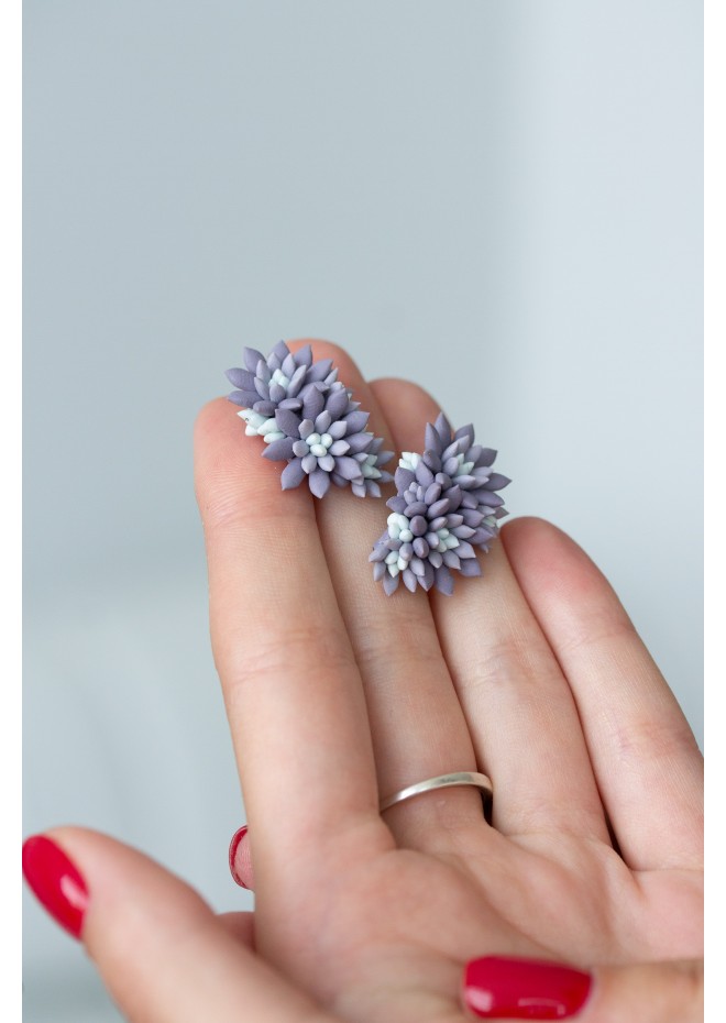 Grey Purple Succulent Echeveria Cuff earrings 