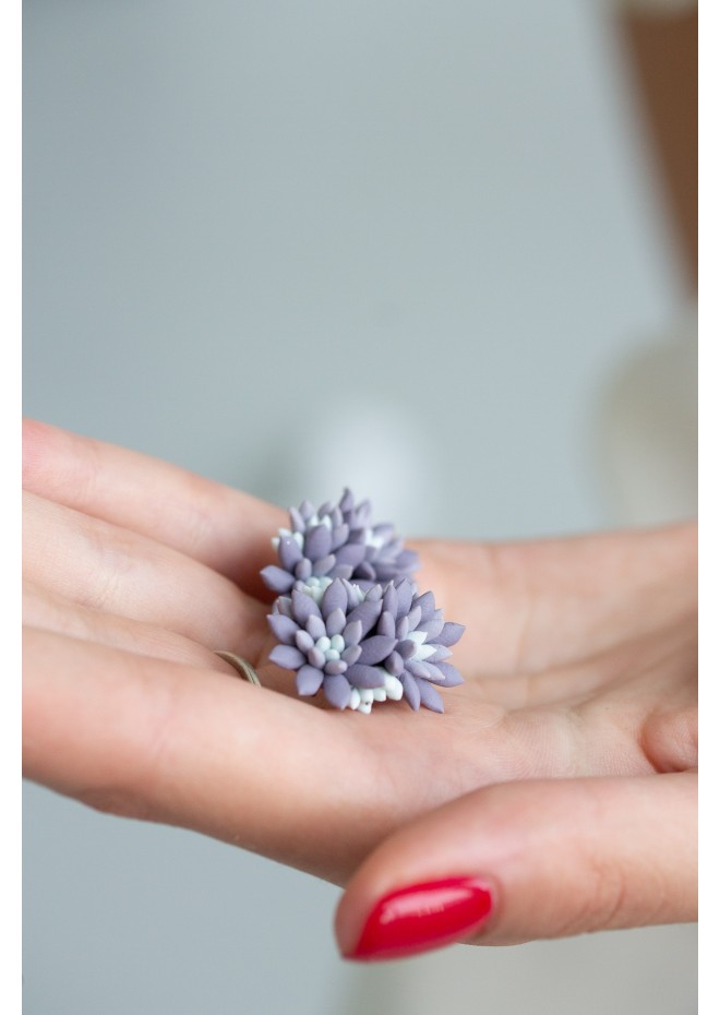 Grey Purple Succulent Echeveria Cuff earrings 