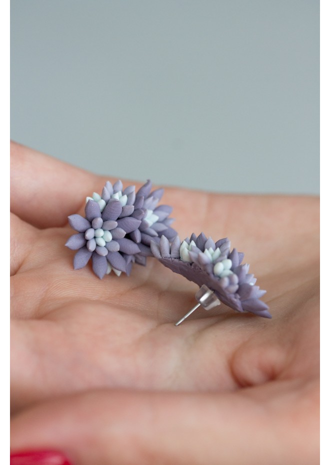 Grey Purple Succulent Echeveria Cuff earrings 