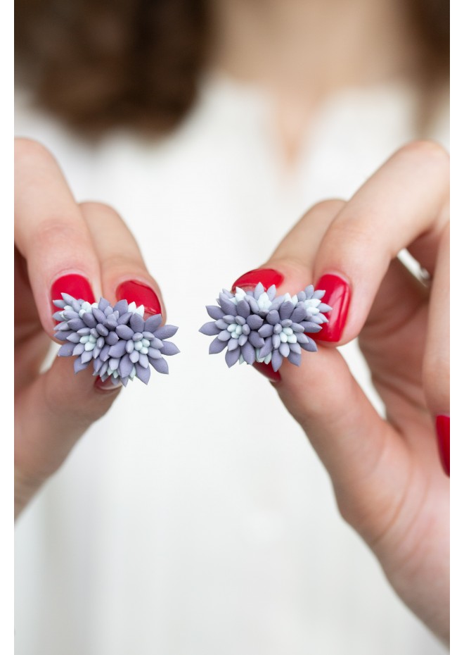 Grey Purple Succulent Echeveria Cuff earrings 