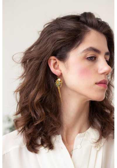 Flowers earrings, boquet earrings with girl, Unique Statement Earrings, flower dangle earrings