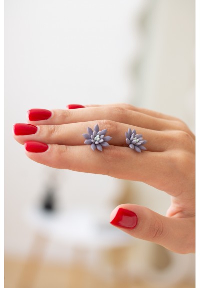 Purple Gray Hypoallergenic Succulent Studs