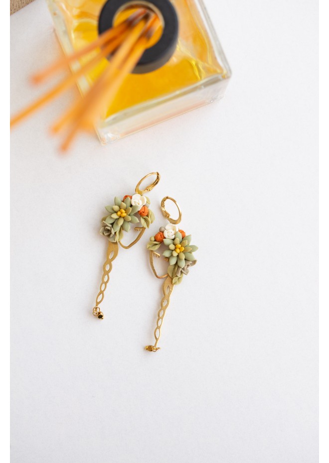 Flowers earrings, boquet earrings with girl, Unique Statement Earrings, flower dangle earrings