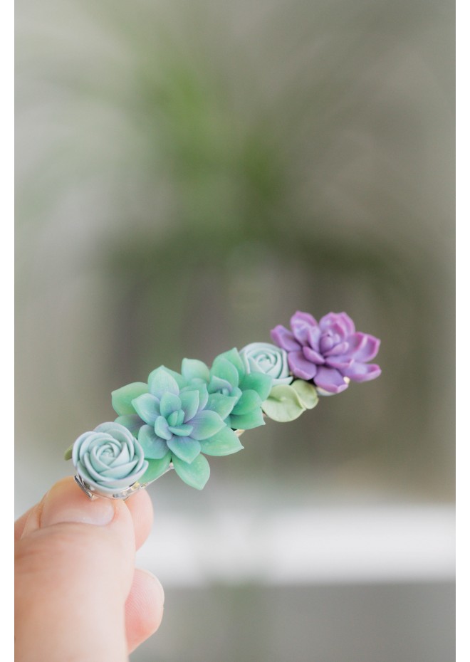 Green and Purple  Succulent Hair Clip / Hair Pin