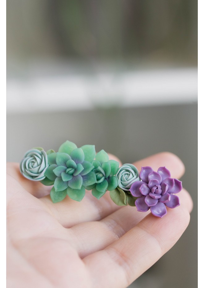 Green and Purple  Succulent Hair Clip / Hair Pin