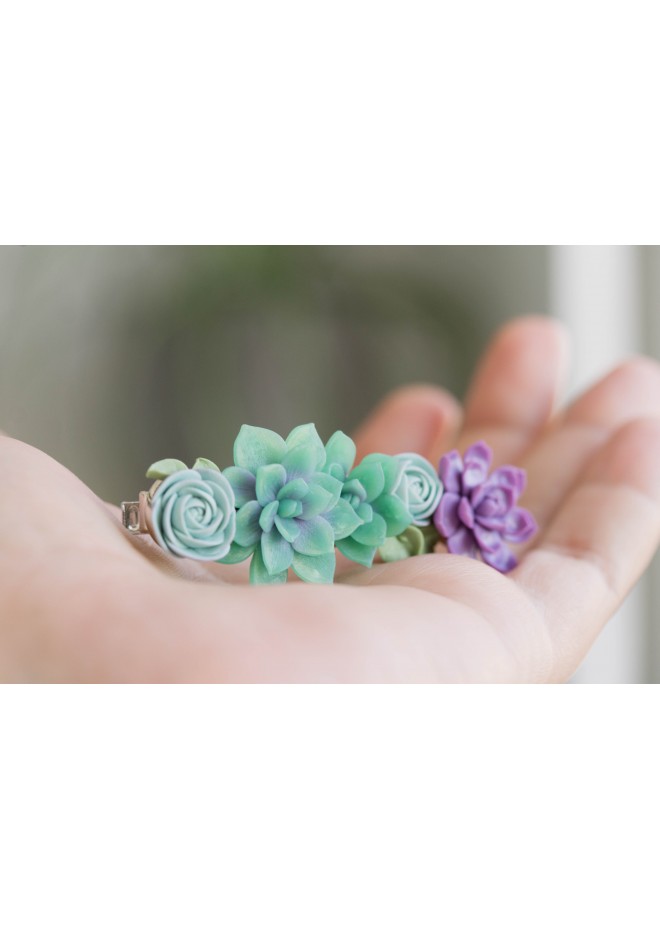 Green and Purple  Succulent Hair Clip / Hair Pin