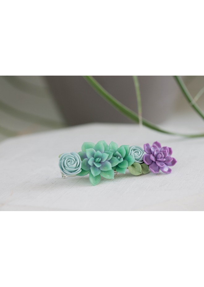 Green and Purple  Succulent Hair Clip / Hair Pin