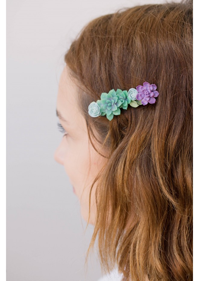 Green and Purple  Succulent Hair Clip / Hair Pin