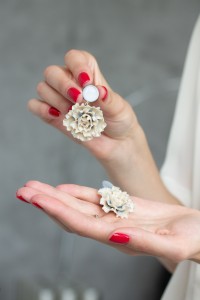 Beige and Gray Flowers Statement Earrings big flower black oversized earrings