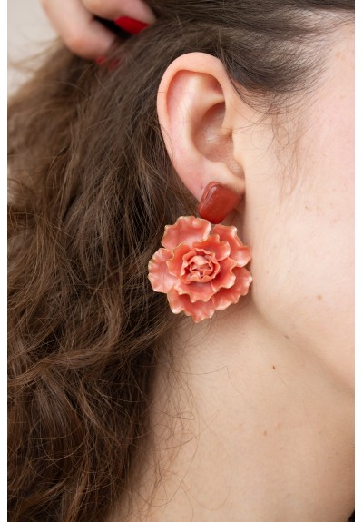 Peachy Pink gold Flowers Statement earrings, polymer clay earrings