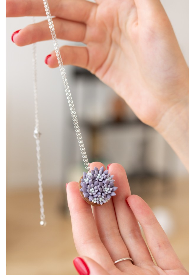 Unique Succulent Nutshell Necklace Purple