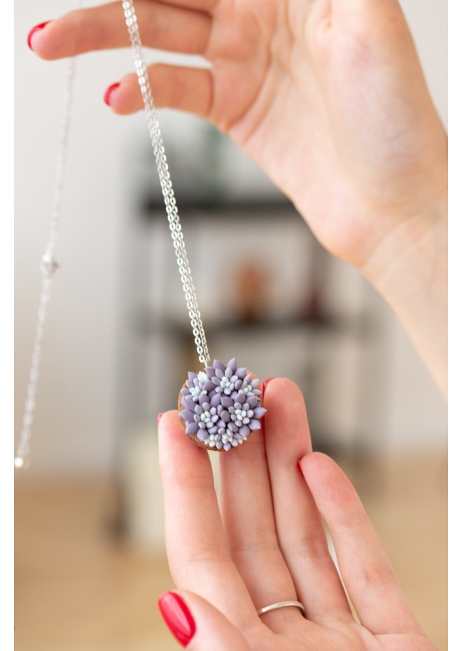 Unique Succulent Nutshell Necklace Purple