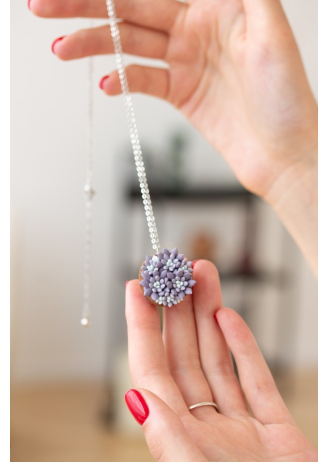 Unique Succulent Nutshell Necklace Purple