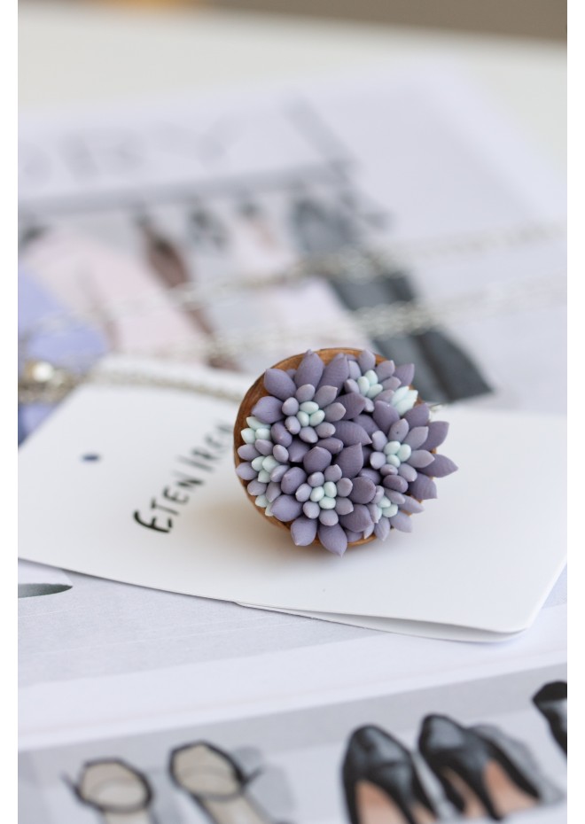 Unique Succulent Nutshell Necklace Purple