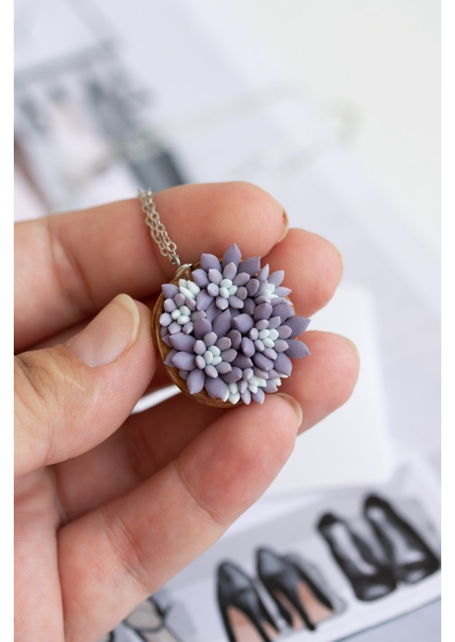 Unique Succulent Nutshell Necklace Purple