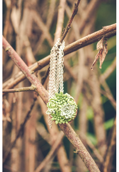 Unique Succulent Nutshell Necklace Green