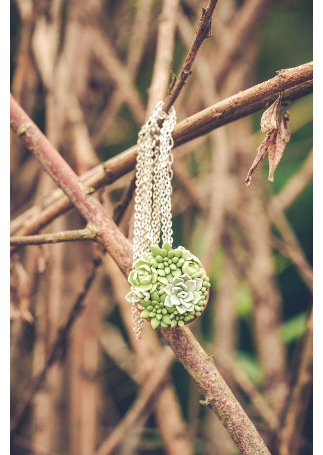 Unique Succulent Nutshell Necklace Green