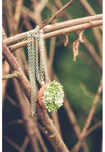 Unique Succulent Nutshell Necklace Green