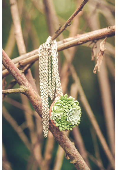 Unique Succulent Nutshell Necklace Green