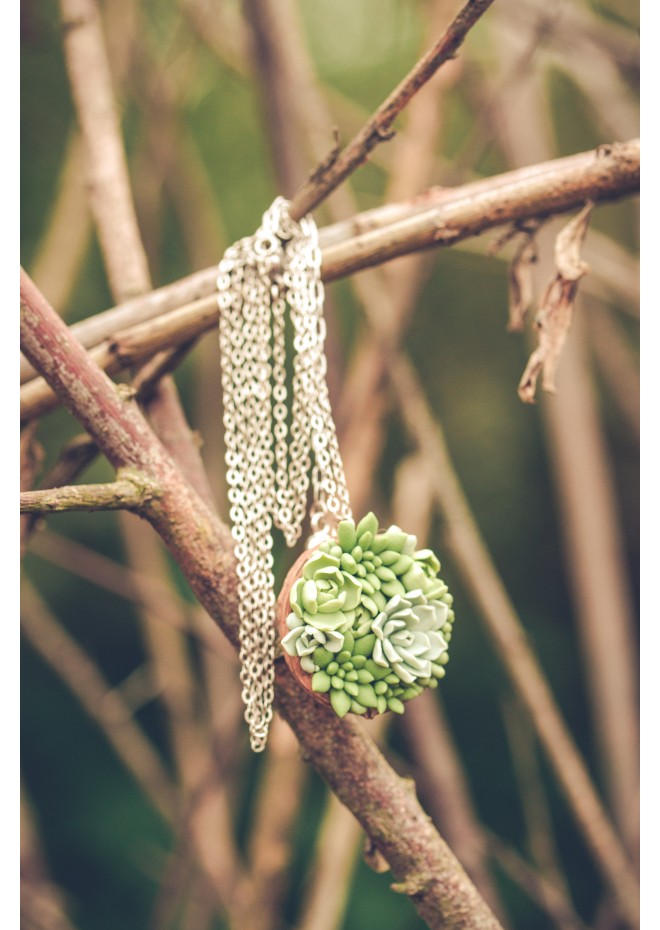 Unique Succulent Nutshell Necklace Green