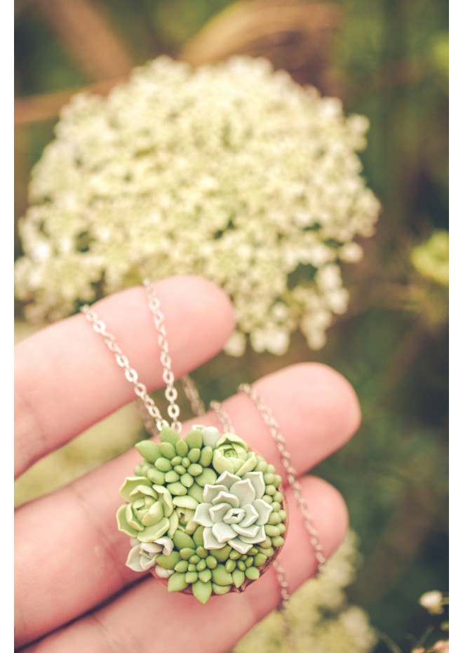 Unique Succulent Nutshell Necklace Green