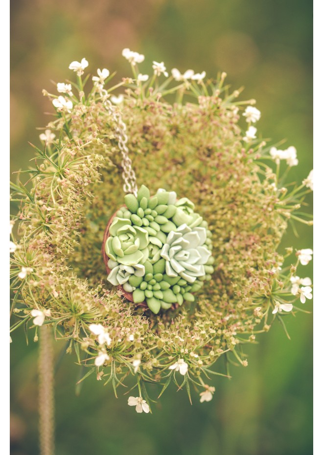 Unique Succulent Nutshell Necklace Green